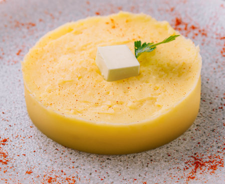 Mashed Potatoes with Butter on plateの写真素材