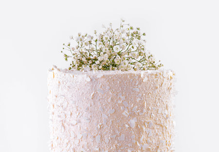 Beautiful multi-tiered wedding cake with flowers