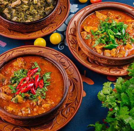 Aromatic georgian stew with tender lamb, herbs, and spices, simmered to perfection
