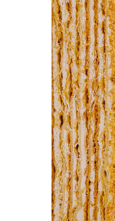 Mouthwatering cake with thin crispy layers and delicate cream filling is creating a tempting...