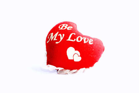 Be my love is heart shape ornament that made by cotton and lace. The ideal gift has red and white colors.の写真素材