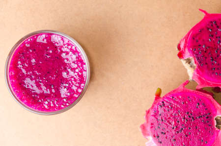 Dragon fruit smoothie on wooden table.food healthyの写真素材