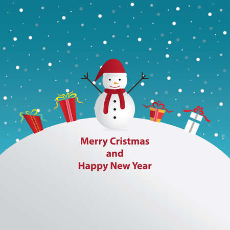 snowman merry christmas and happy new year, snow with blue backgroundのイラスト素材