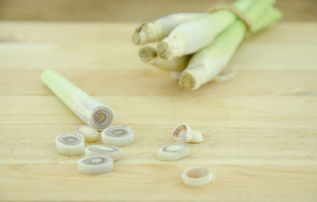 Fresh lemongrass slice into pieces to use in cooking and spices.の写真素材