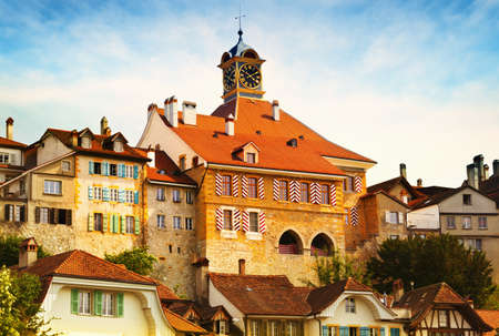 Old central part of Murten (Switzerland)の写真素材