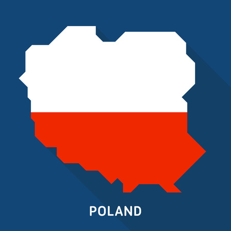 Poland flag map flat icon with long shadow isolated on blue background. European country.のイラスト素材