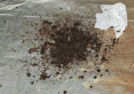 Dry dirt and dust cleaned from a kitchen exhaust fan. close-up. Air purification concept.の写真素材