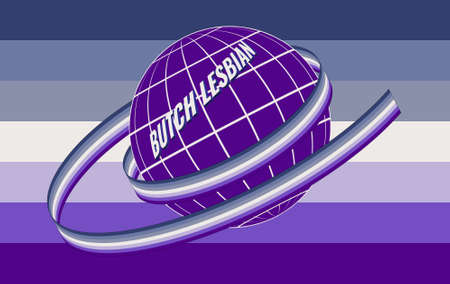 Butch lesbian subculture symbol. The ground, painted in the colors of the flag, is wrapped in a ribbon with the official flag of the LGBT community.のイラスト素材