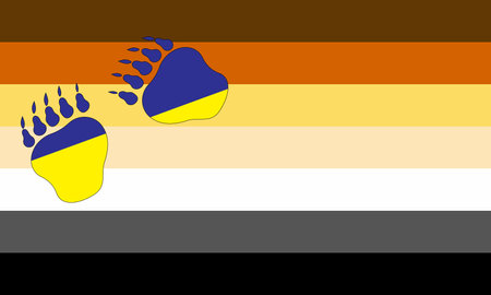 BEAR pride flag or Brown color flag include of A male who has body hair or facial hair and is eroticized by the gay community of LGBT organization. Illustration. Peace to Ukraine. flag.のイラスト素材