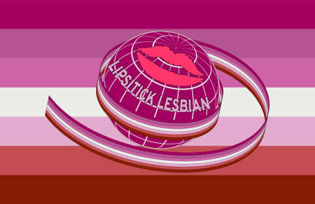 Lipstick lesbian subculture symbol. Illustration. The ground, painted in the colors of the flag, is wrapped in a ribbon with the official flag of the LGBT community.のイラスト素材