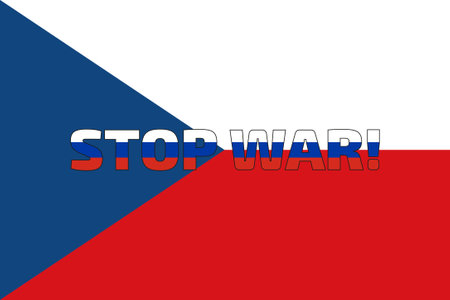 stop war. The inscription on the flag of the Czech Republic. The letters are painted in the colors of the Russian flag. Illustration.のイラスト素材