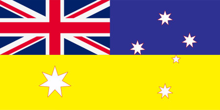 Flag of Ukraine on the flag of the Australia. Illustration of a blue-yellow flag on the background of the flag of Australia.のイラスト素材