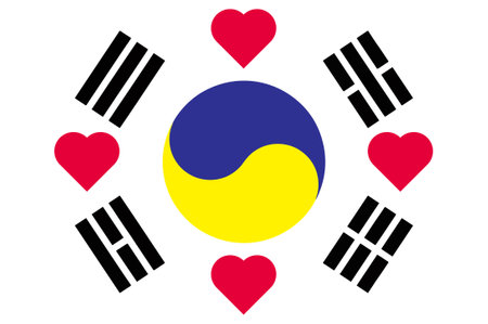 Flag of Ukraine on the flag of the South Korea. Illustration of a blue-yellow flag on the background of the flag of South Korea.のイラスト素材
