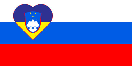 A heart painted in the colors of the flag of Ukraine on the flag of Slovenia. Illustration of a blue and yellow heart on the national symbol.のイラスト素材