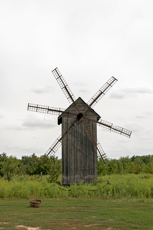 Wooden old mill. Medieval mill. wooden buildingの写真素材