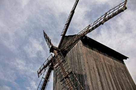 Wooden old mill. Medieval mill. wooden buildingの写真素材