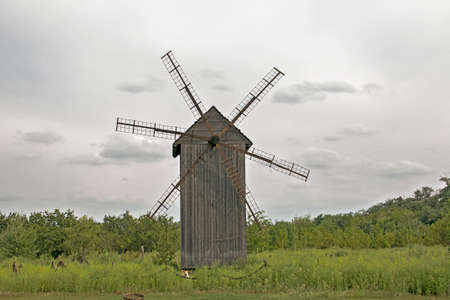 Wooden old mill. Medieval mill. wooden buildingの写真素材