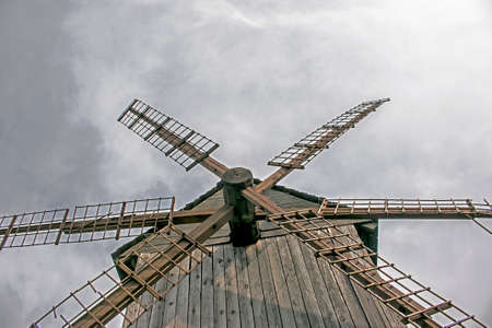 Wooden old mill. Medieval mill. wooden buildingの写真素材