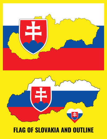 Slovakia flag and outline. Flag map of Slovakia. Illustration.のイラスト素材