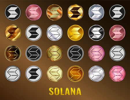Set Solana coin SOL cryptocurrency icon. digital currency. Altcoin symbol. Secure cryptocurrency based on blockchain.の写真素材