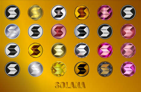 Set Solana coin SOL cryptocurrency icon. digital currency. Altcoin symbol. Secure cryptocurrency based on blockchain.の写真素材