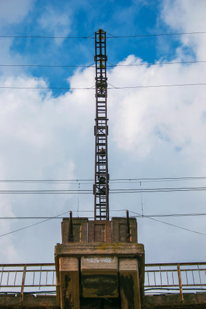 Structural elements of the old, built in the USSR, railway bridge across the Dnieper River.の写真素材