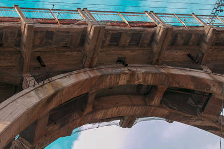 Structural elements of the old, built in the USSR, railway bridge across the Dnieper River.の写真素材
