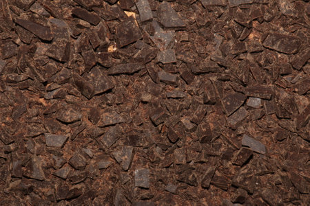 Graded cocoa background, top view, texture. Graded cocoa is one of the ingredients in making chocolate at home. Close-up of crushed cocoa, top view.の写真素材