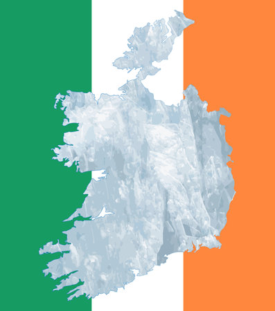 Outline map of Ireland with the image of the national flag. Ice inside the map. Collage. energy crisis.のイラスト素材