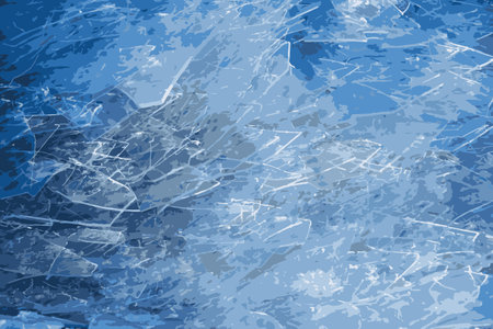 Realistic vector illustration of an icy river surface. Texture of ice covered with snow. winter background.のイラスト素材