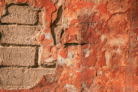 Old brick wall background, brick wall texture, structure. old broken brick, cement joints, close-up....