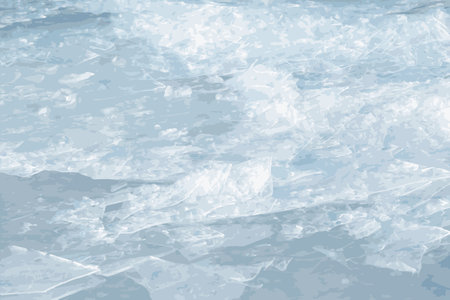 Realistic vector illustration of an icy river surface. Texture of ice covered with snow. winter background.のイラスト素材