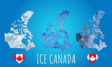Outline map of Canada on ice texture. Flag of Canada in the form of a heart. Collage.の写真素材