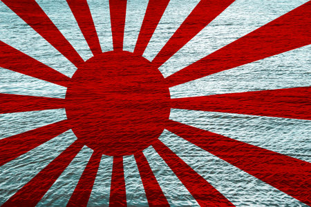 Japanese navy imperial flag on a textured background. concept collage.の写真素材