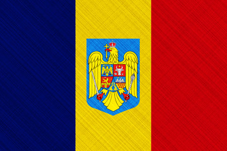 Flag and coat of arms of Romania on a textured background. concept collage.の写真素材