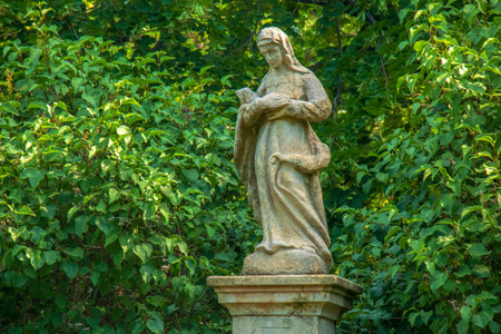 Nitra, Slovakia - 06.17.2022: Calvary in Nitra city with Zobor hill, Slovak republic. religious place. cultural heritage. travel destination. Sculpture at the foot of the hill.のeditorial素材