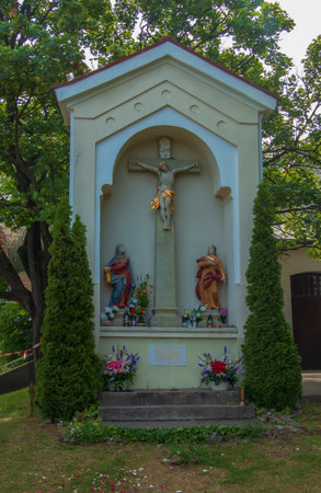 Nitra, Slovakia - 06.17.2022: Calvary in Nitra city with Zobor hill, Slovak republic. religious place. cultural heritage. travel destination. Sculpture at the foot of the hill.のeditorial素材