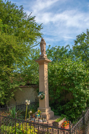 Nitra, Slovakia - 06.17.2022: Calvary in Nitra city with Zobor hill, Slovak republic. religious place. cultural heritage. travel destination. Sculpture at the foot of the hill.のeditorial素材