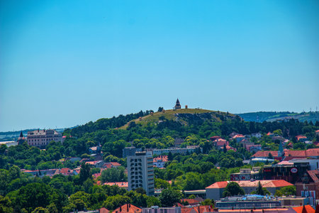 Nitra, Slovakia - 06.12.2022: View of Calvary in the city of Nitra with Zabor hill, Slovak Republic....