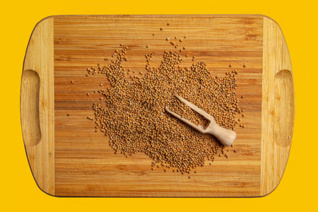 Background of whole mustard seeds. Mustard is widely used in many national cuisines.の写真素材