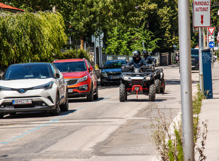 Nitra, Slovakia - 06.18.2022: Bikers on a motorcycle ride through the city streets.のeditorial素材