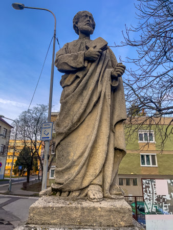 Nitra, Stlovakia -01.29.2023: Statue of the Apostle Philip in the historical center of the city.のeditorial素材