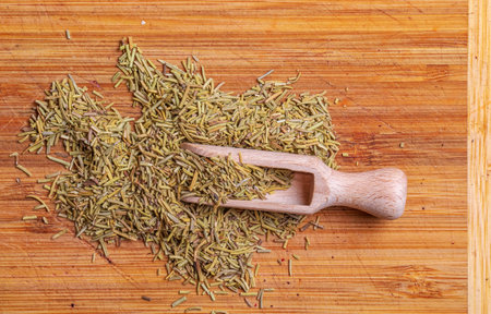 Dry organic background or texture of rosemary leaves. Healthy food concept.の写真素材