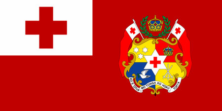 The flag and coat of arms of the Kingdom of Tonga as a background. concept collage.の写真素材