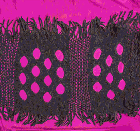 Realistic illustration of a background of a black knitted mesh scarf on a burgundy fabric. abstract background.の写真素材