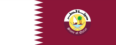 National flag and coat of arms of Qatar. Qatar flag with original color and proportion. flat illustration.の写真素材