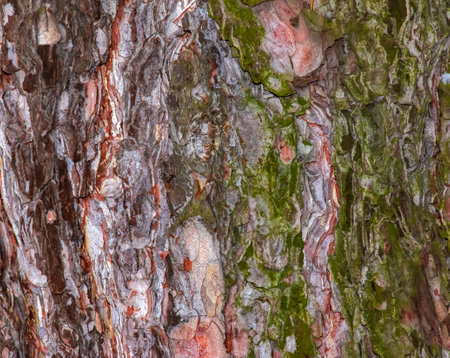 Black pine bark close-up. The texture of the trunk of Pinus nigra. Background from living wood. forest nature skin.の写真素材