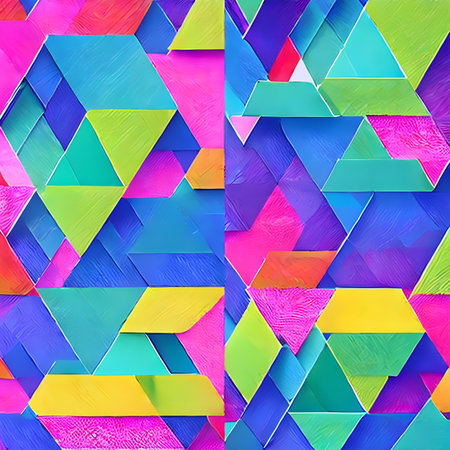 Geometric pattern of overlapping polygons in spring colors. Image created with Generative AI. geometric texture.の素材