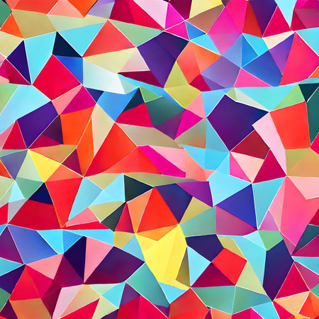 Geometric pattern of overlapping polygons in spring colors. Image created with Generative AI. geometric texture.の素材
