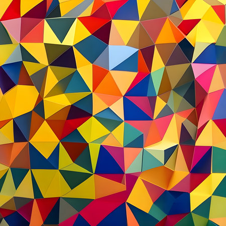 Geometric pattern of overlapping polygons in spring colors. Image created with Generative AI. geometric texture.の素材